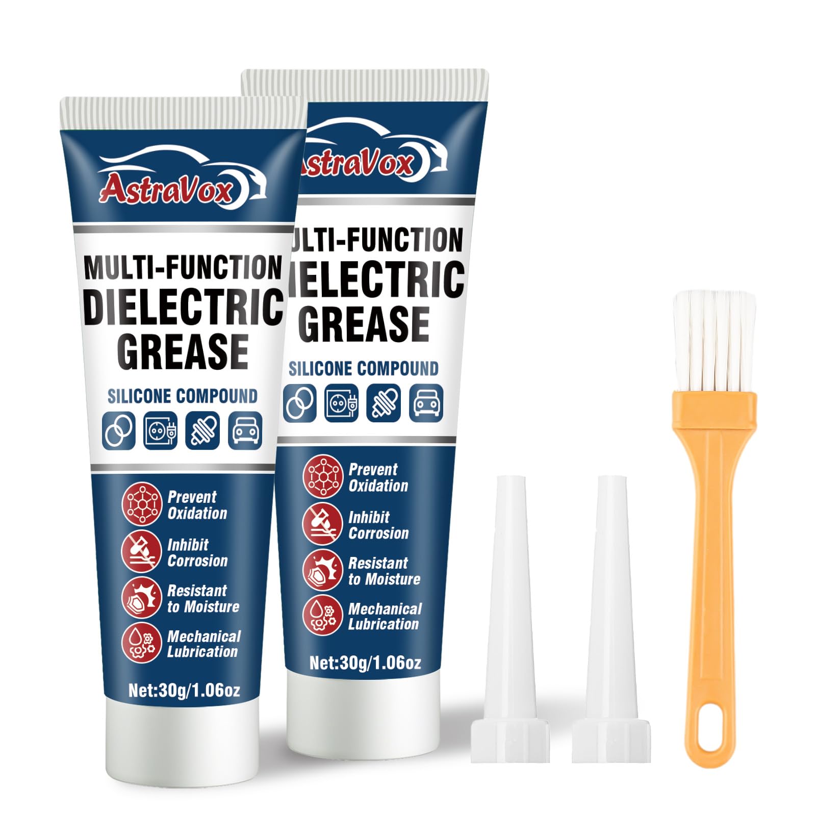 AstraVox Silicone Dielectric Grease for Electrical Connectors Automotive, Dialectric Grease with a Brush, Spark Plug, O Rings, M